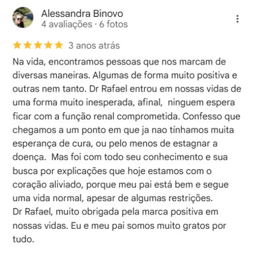 Avaliação de cliente do Dr. Rafael Trancoso