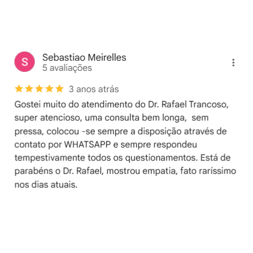 Avaliação de cliente do Dr. Rafael Trancoso